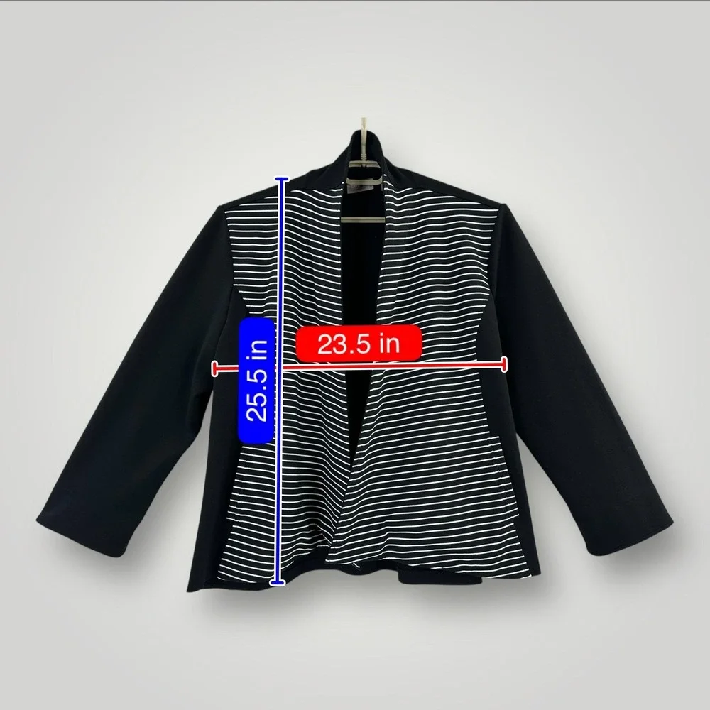 Chicos Jacket Womens‎ 3 (XL) Black White Stripe Open Front Knit Stretch Casual